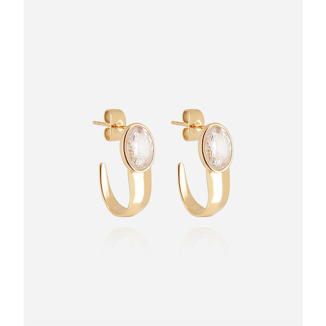 Goud shiny oorbellen met ovaal steen