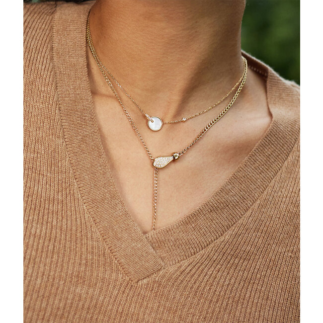 Goud ketting met crystal zirconia hanger of parelmoer muntje