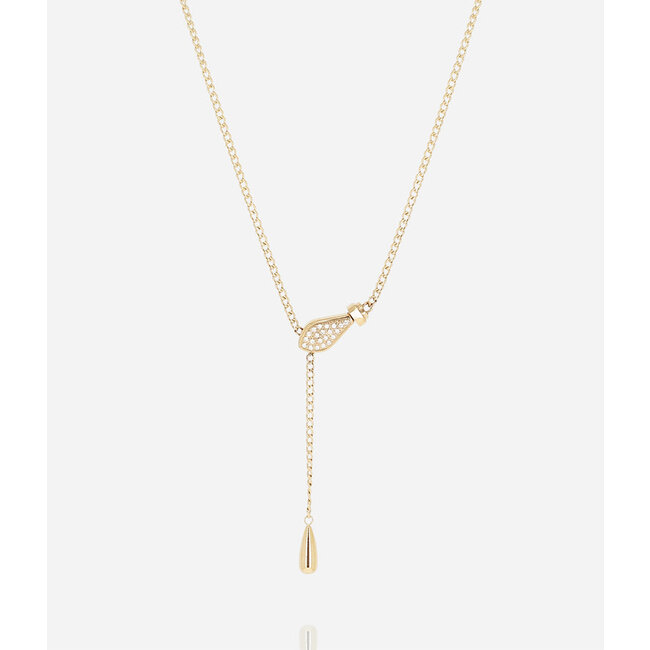 Goud ketting met crystal zirconia hanger of parelmoer muntje