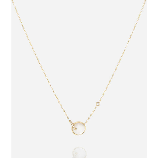 Goud ketting met crystal zirconia hanger of parelmoer muntje