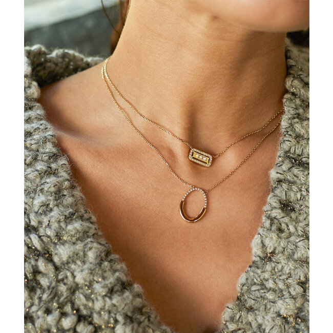 Goud ketting met crystal zirconia steentjes rechthoek of ovaal vorm