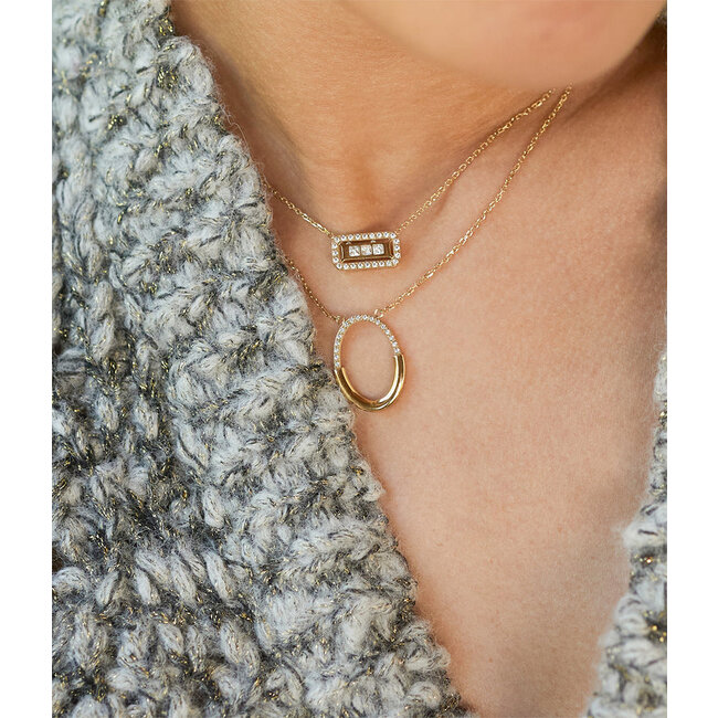 Goud ketting met crystal zirconia steentjes rechthoek of ovaal vorm