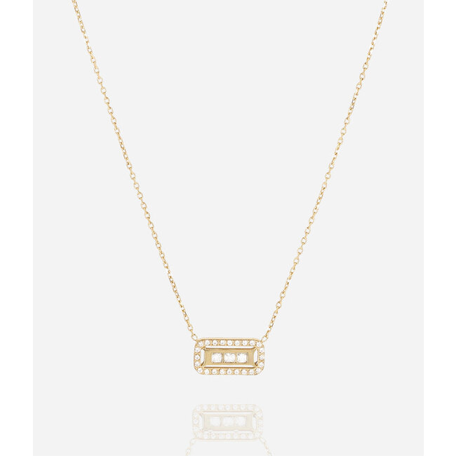 Goud ketting met crystal zirconia steentjes rechthoek of ovaal vorm