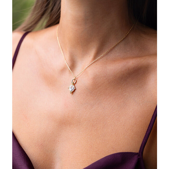 ZAG  Bijoux Goud ketting met glinsterende ovaal shiny hanger