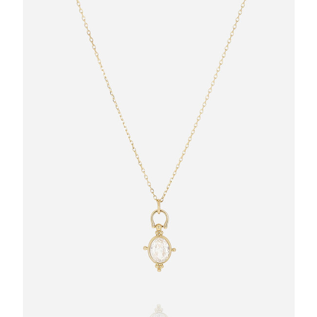 Goud ketting met glinsterende ovaal shiny hanger