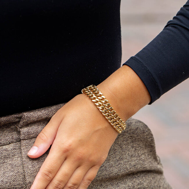 Dubbele schakel armband goud gourmet