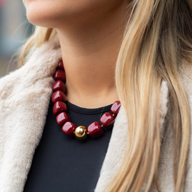 Stainless steel rode kralen statement ketting