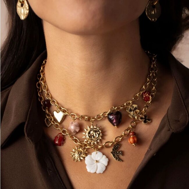 Bohm Paris Gedurfde statement schakelkettingen met bedels als zon hart en bloem