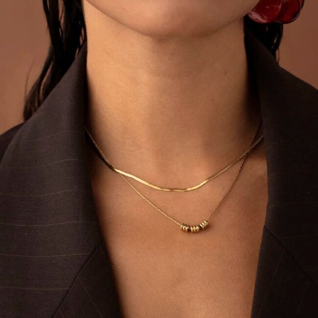 Bohm Paris Goud tijdloze dubbele ketting met platte schakel