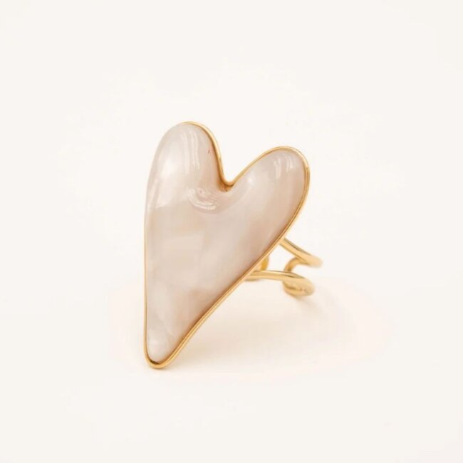 Grote opvallende statement creme hart ring