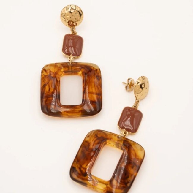 Bohm Paris Bruine opvallende lange vierkante oorbellen