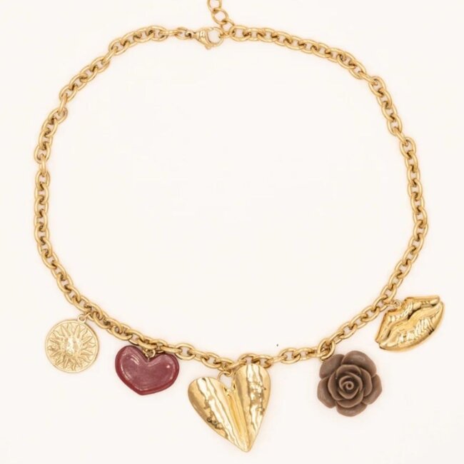Bohm Paris Opvallende bedel schakelketting met roos en hart