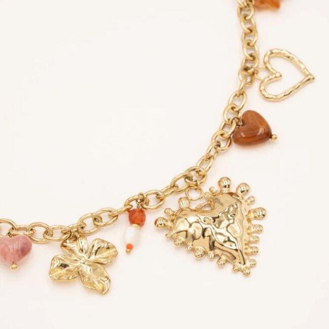 Bohm Paris Opvallende bedel schakelketting met roos en hart