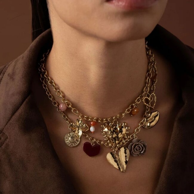 Bohm Paris Opvallende bedel schakelketting met roos en hart