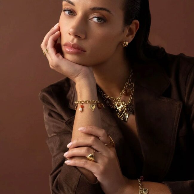 Bohm Paris Chunky goud Schakelarmband met  roos en hart