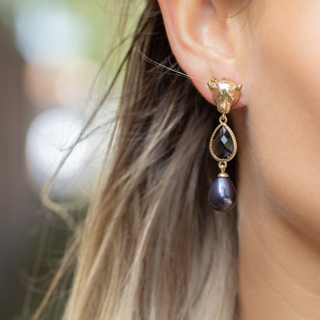 Biba Tijger zwarte druppel oorbellen