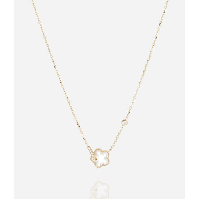 Goud ketting met hart of parelmoer klaver