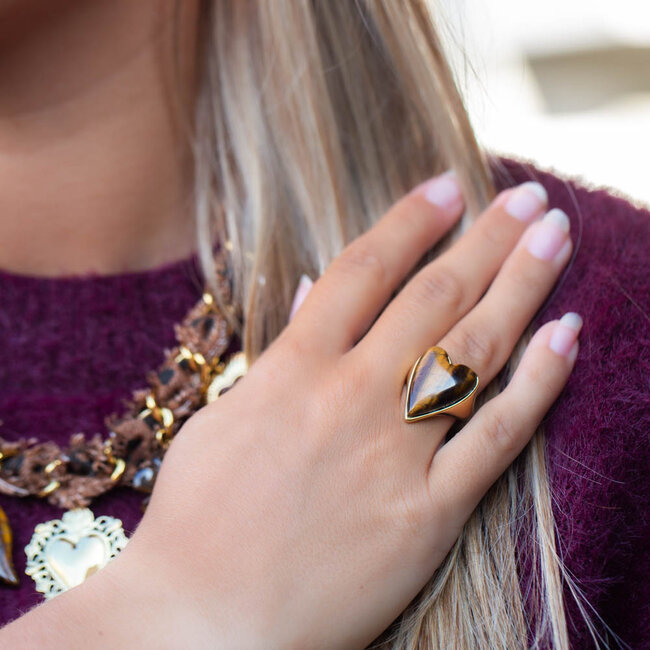 Beadle Groot tijgeroog hart ring