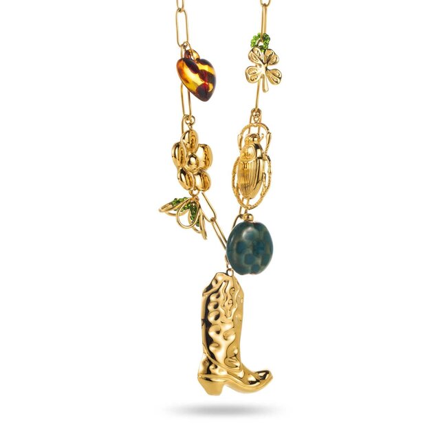 Beadle Grove schakelketting met cowboylaars en groene details.