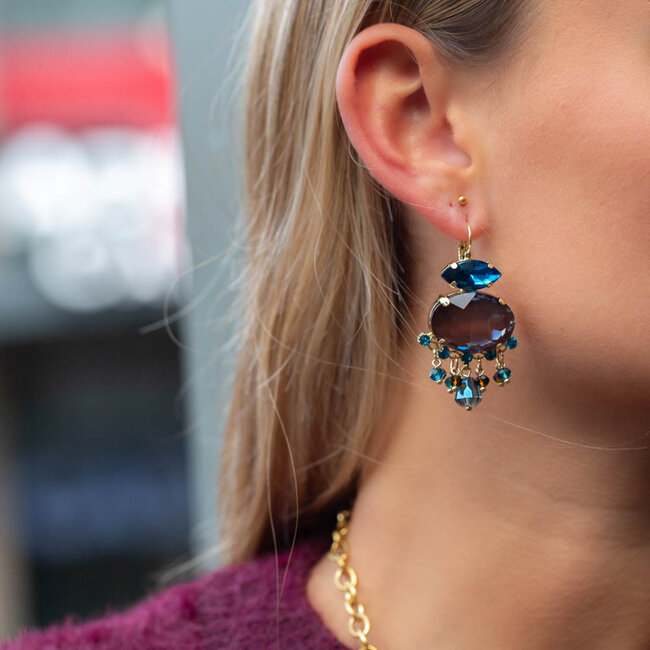 Dark sparkle luxe crystal shiny blauwe boho oorbellen
