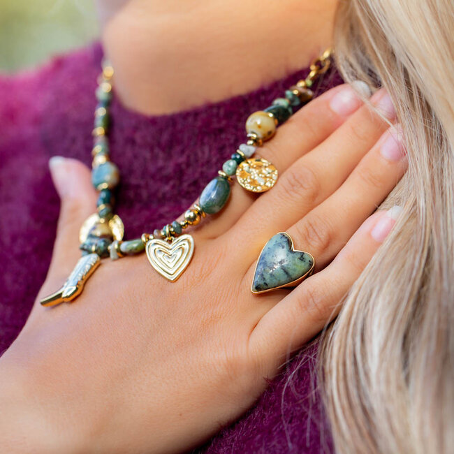 Beadle Stainless steel Groot Afrikaanse turquoise hart ring