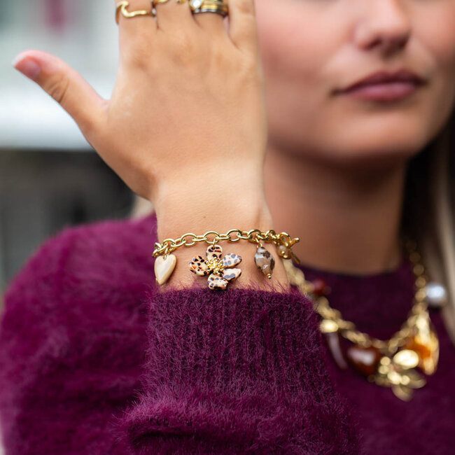 Beadle Goud schakelarmband met  tijgerprint bedels