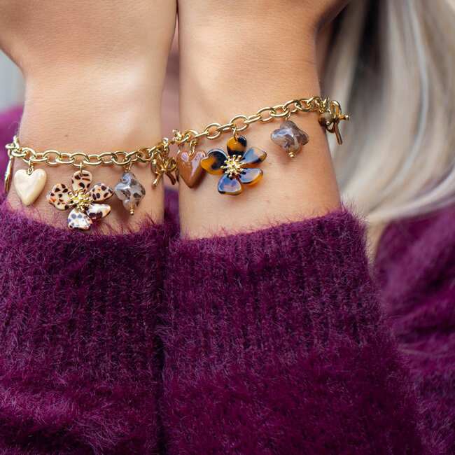 Beadle Goud schakelarmband met  tijgerprint bedels