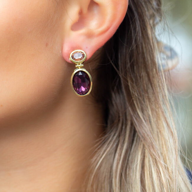 Biba Chique luxe paarse crystal steen oorbellen