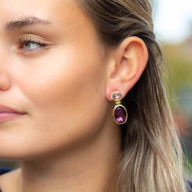 Biba Chique luxe paarse crystal steen oorbellen