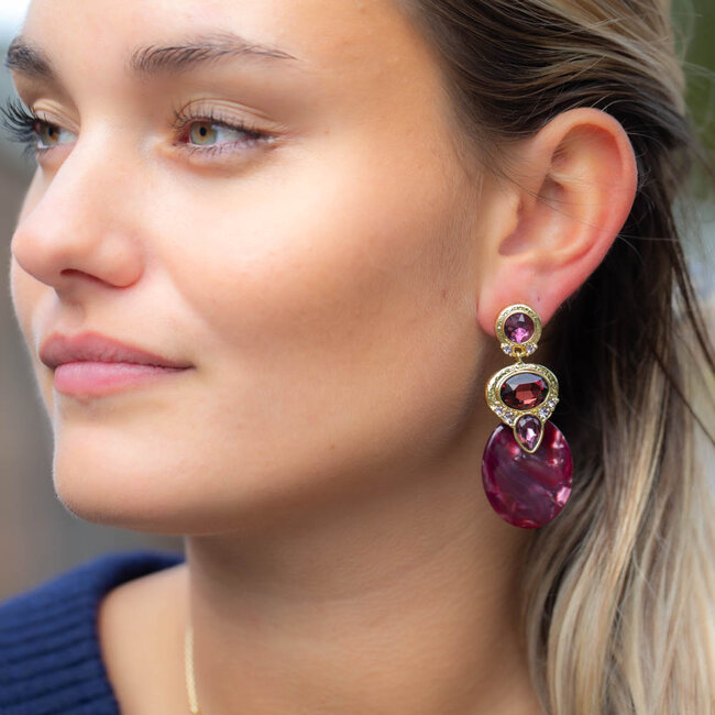 Luxe Paarse crystal Biba oorbellen