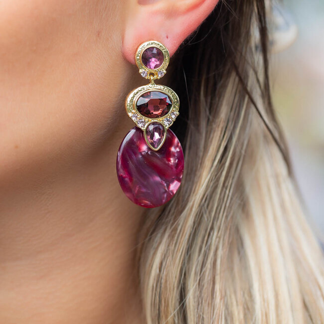 Luxe Paarse crystal Biba oorbellen