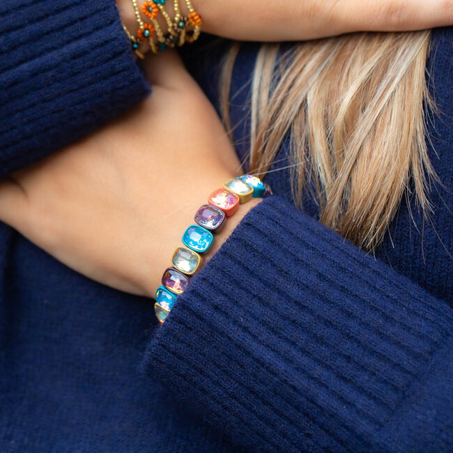 Biba Shine bold opvallende glitter stenen armband multi colour