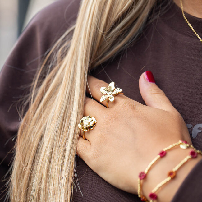 Stainless steel gouden bloem ring