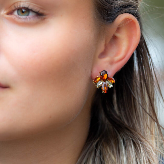 Day & Eve by Go Dutch Label  Goud bruine Bloem waaier oorbellen