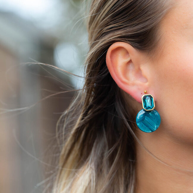 Turquoise  luxe steen resin oorbellen