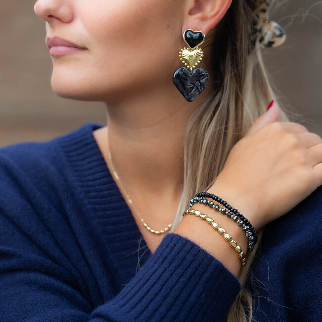 Biba Driedubbele armband met zwart, grijze  en goud kralen