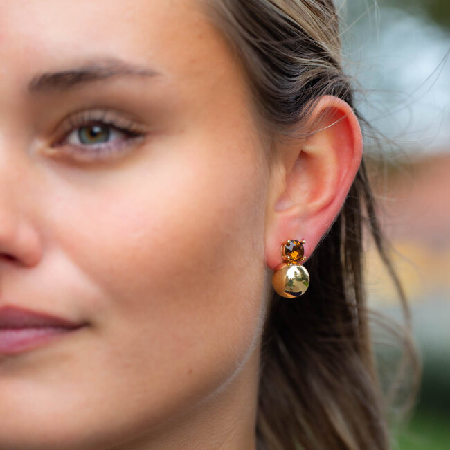 Biba Bruine Crystal luxe bol oorbellen