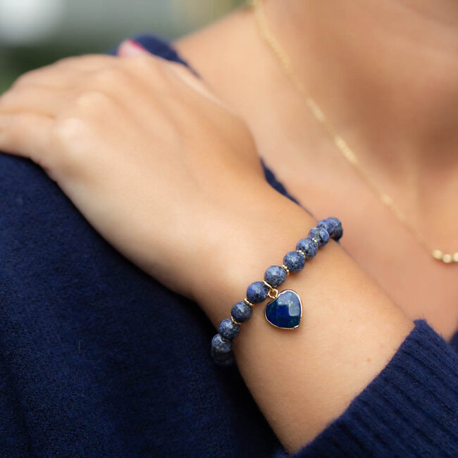 Biba Blauwe  kralen armbanden met blauw hart