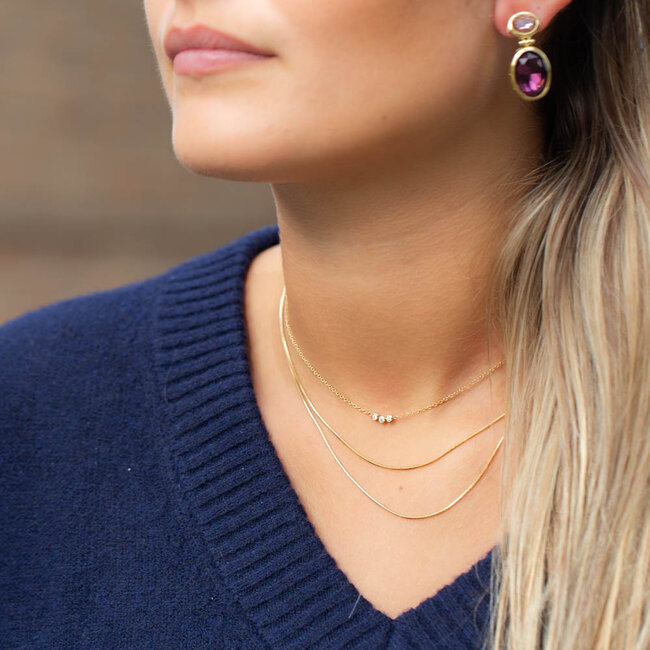 Goud elegante driedubbele ketting met crystal zirconia steentjes