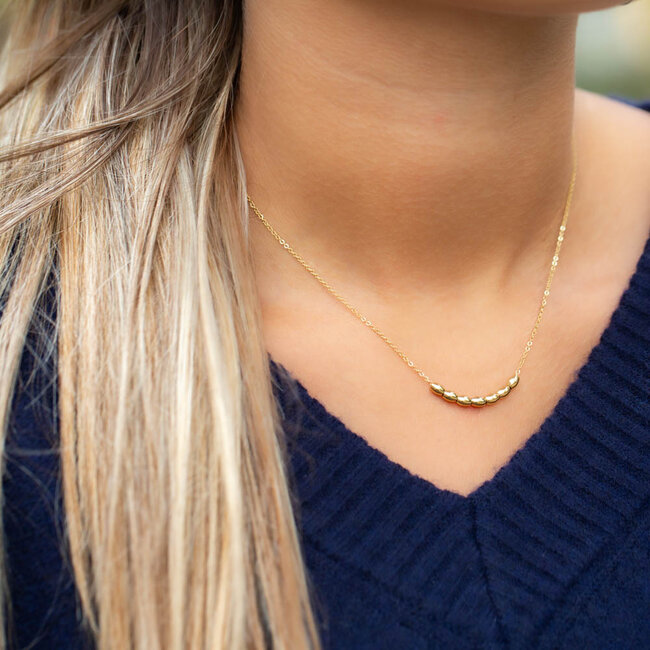 Stainless steel Fijne goudkleurige ovaal kralen ketting