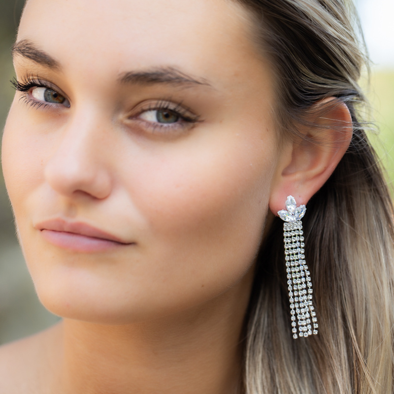 Luxe zilver glitter strik oorbellen