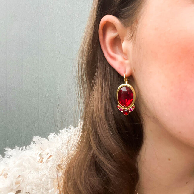 Chique oorbellen met Rood paarse crystal stenen