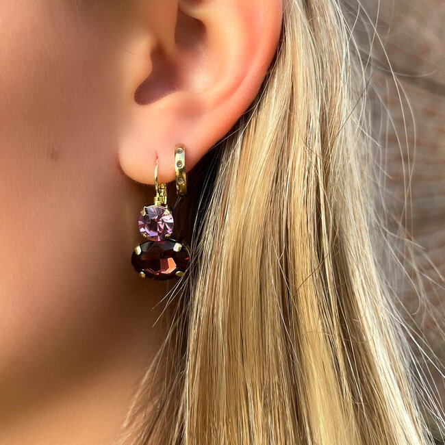 Biba Paars aubergine crystal makkelijk te combineren oorbellen