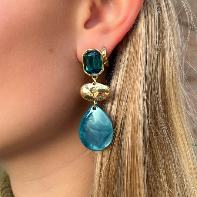 Biba Turquoise crystal luxe oorbellen