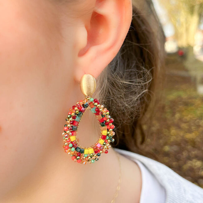 Biba Multi colour druppel kraaltjes oorbellen