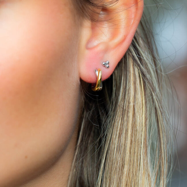 KARMA Bicolor cross zilver en goud oorbellen