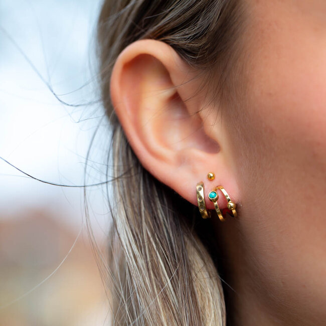 ZAG  Bijoux Gouden dubbele oorbel met turquoise steentje