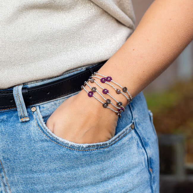 Biba Kralen armbandjes paarse bloemen