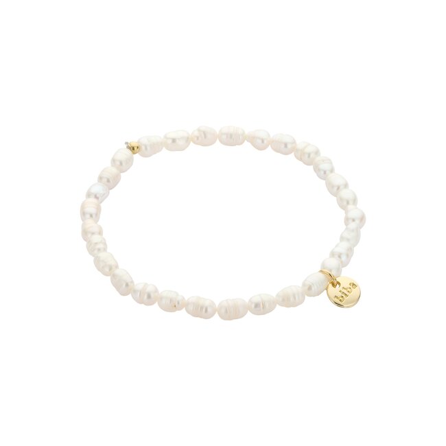 Biba Witte parelarmband op elastiek