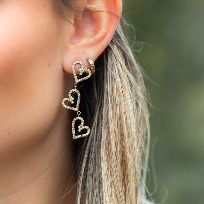 Day & Eve  Stralende harten oorbellen met glittersteentjes